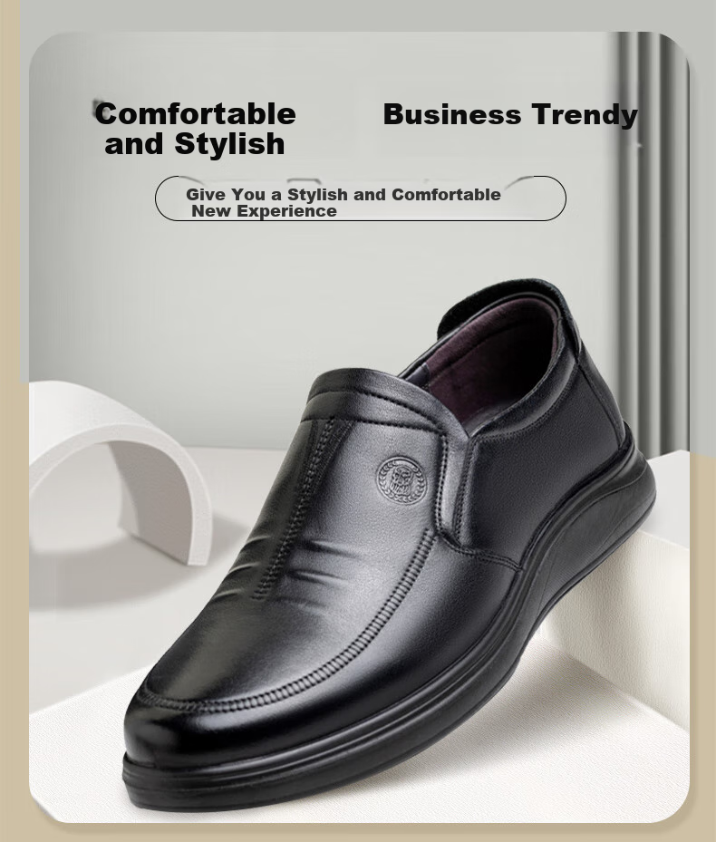 LAORENTOU Men's Genuine Leather Casual Shoes, Top-Grain Cowhide, Breathable Soft Sole, Non-Slip Dad Shoes, TLA212, Black, Size 43 2