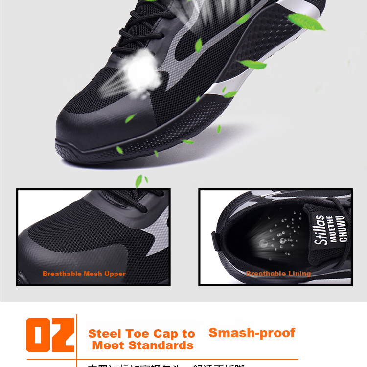 LAOGUANJIA Men's Safety Shoes, Breathable Steel Toe, Anti-Smashing, Puncture-Resistant Work Functional Safety Shoes, Comfortable And Lightweight LA203 Size 44 6