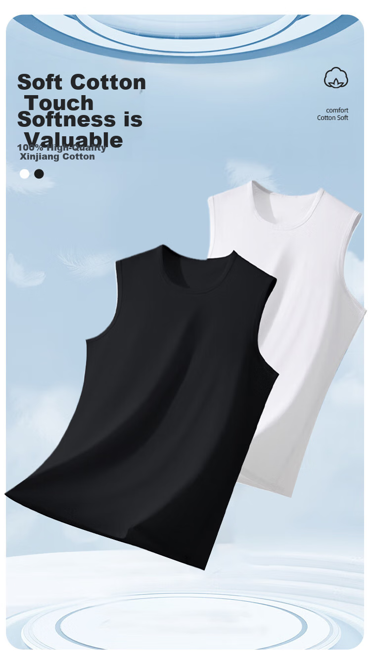 LangSha Men's Tank Top, 2026 New Style, Pure Cotton, Wide Shoulder, Thin, Breathable, Youth Sports Fitness, Outer Wear, Sleeveless Top 2