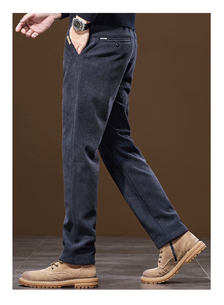JEEP Men's Casual Corduroy Straight Loose Fit Pants Autumn Winter Sports Trousers Navy Blue 36 5