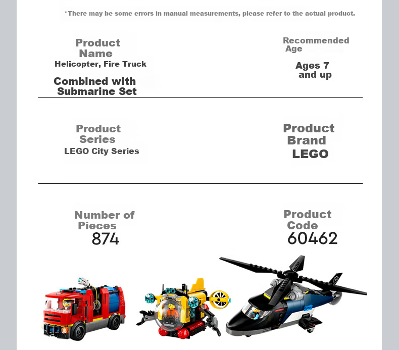 LEGO City 60462 Helicopter Fire Truck And Submarine Set, Boys And Girls Children's Toy Birthday Gift 11