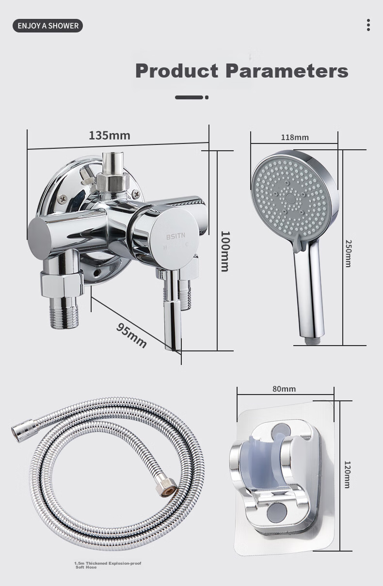 BSITN Shower Set, Surface-Mounted Shower System, Complete Set without Top Spray, Simple Bathroom Shower Head with Pressure Boosting Function B1057 12