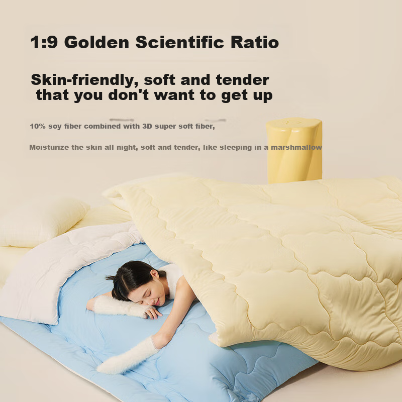 JD Original Cotton Candy Knitted Comforter, Soft And Ultra-Soft Class A 10% Soybean Fiber All-Season Quilt 1.5x2m Yellow And White