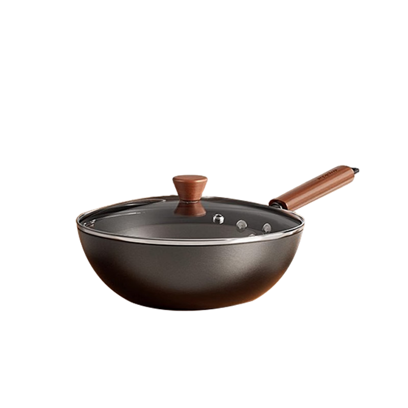 Royalstar 999 Pure Iron Wok Non-Coated No Seasoning Required Induction Gas Stove Compatible Round Bottom 32cm with Lid