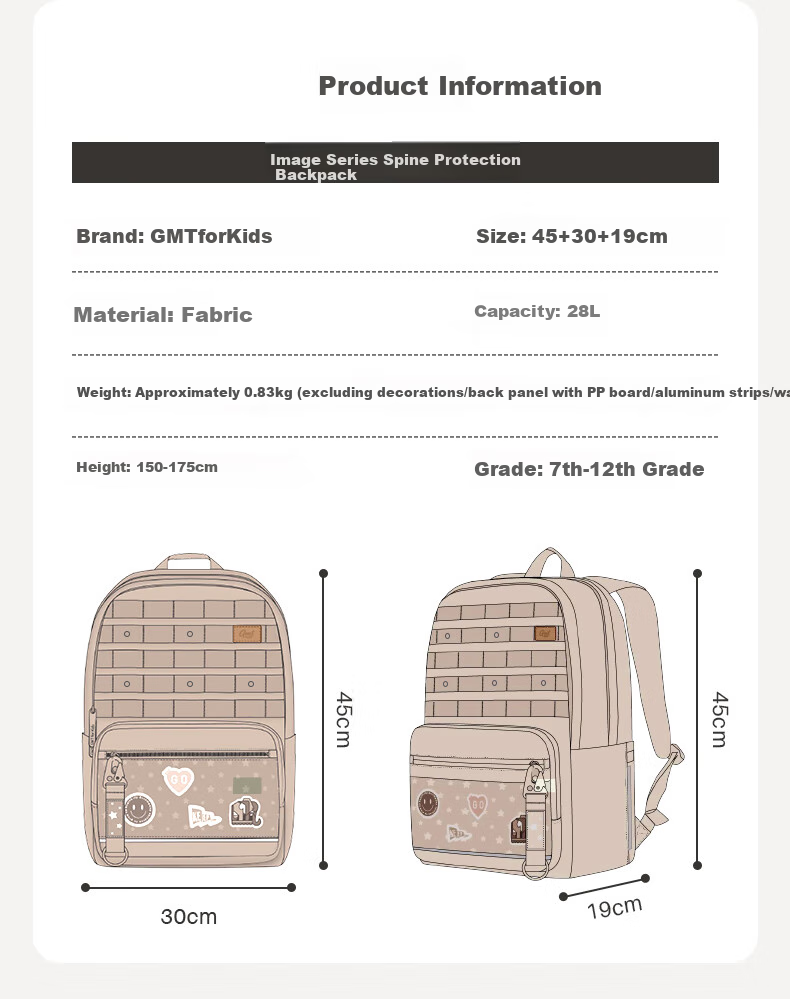 Gmt for Kids Backpack for Middle And High School Students, Elementary School Grades 5-6 Spine Protection Lightweight Large Capacity College Backpack for Women Brow 15