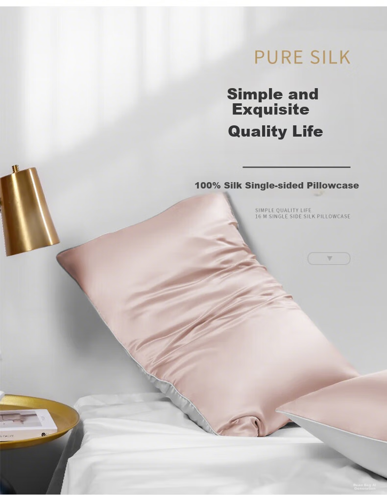 Qianhuang Pure Silk Pillowcase, Solid Color 100% Mulberry Silk, Luxurious, Single-Sided Silk Pillow Cover for Single Person, Pink, 48*74cm 2