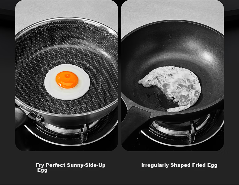 COOKER KING 316 Stainless Steel Flat Bottom Frying Pan 26cm Non-Stick Pan Compatible with Induction Cookers Stir-Frying Pan Steak Pa 6