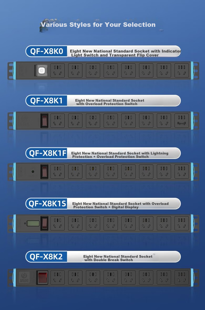 Kyfen PDU Desktop Gaming Cabinet Socket/power Strip/extension Cord, 10A 8-Outlet 1U 1C 1.5mm Cable Diameter with Dual Switches And Master Control, 1.6 Meters 14