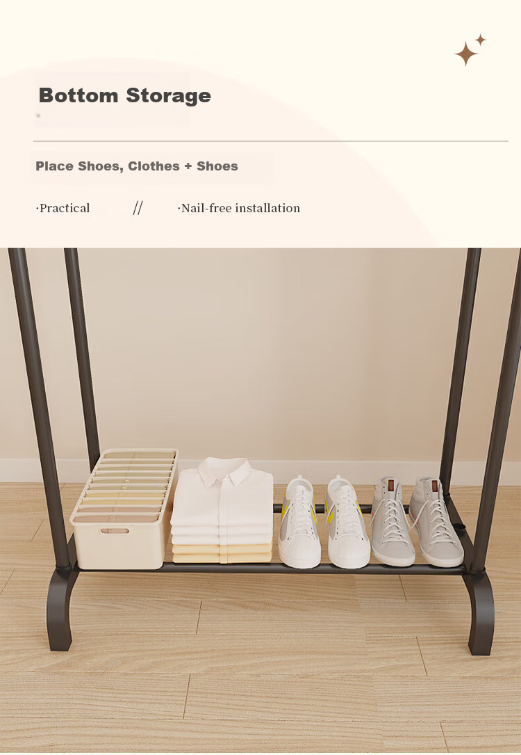 Anerya Coat Rack with Double Rods, High Stand Simple Clothes Drying Rack, Sun-Proof Clothes Rack, Floor-Standing Bedroom Balcony Hanger Display Stand 5