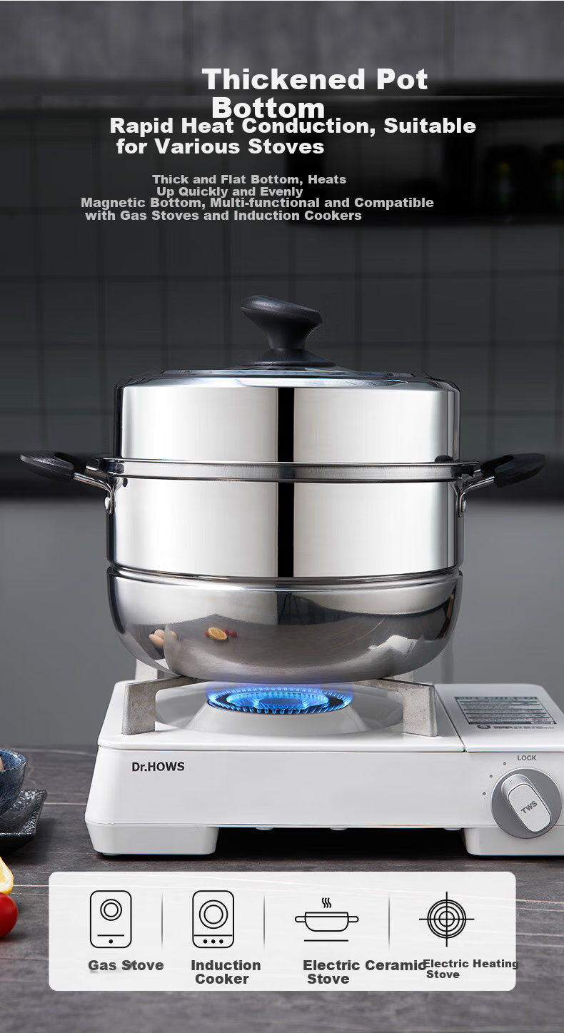 KEGOO Double-Layer Steamer Pot, Thickened Stainless Steel 30cm, Compatible with Gas Stove And Induction Cooker, for Soup Making And Cooking, KG102 8