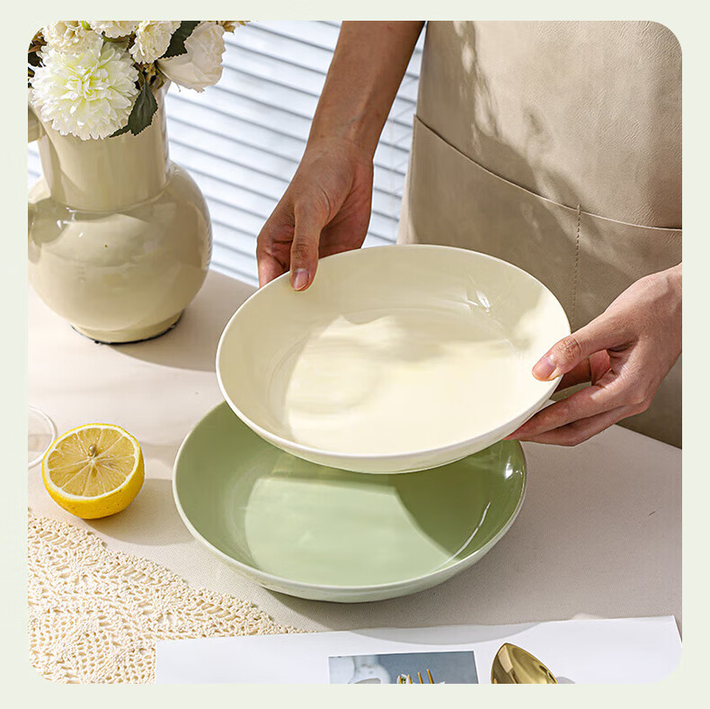 AOmeiyou Cream Style Ceramic Plates Set of 2, 8-Inch Porcelain Dinner Plates with Underglaze Color, Premium Home Tableware 9