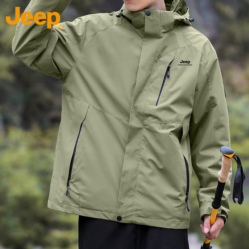 JEEP Men's Autumn Winter 3-in-1 Fleece Lined Jacket Outerwear Dark Gray L