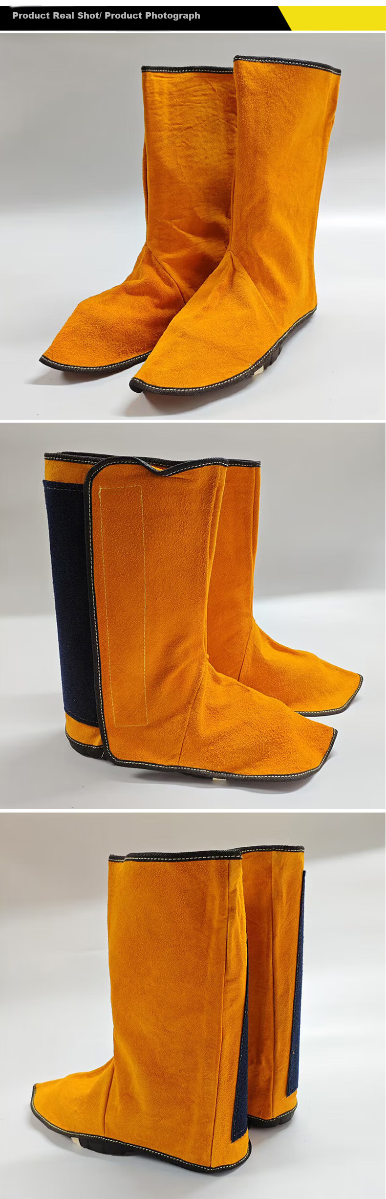 Pinzhide Leather Welding Foot Guard, Protective Foot Cover, Heat Insulation, Anti-Scalding, Anti-Spark, PJT011, Velcro Style, Yellow, One Pair 4