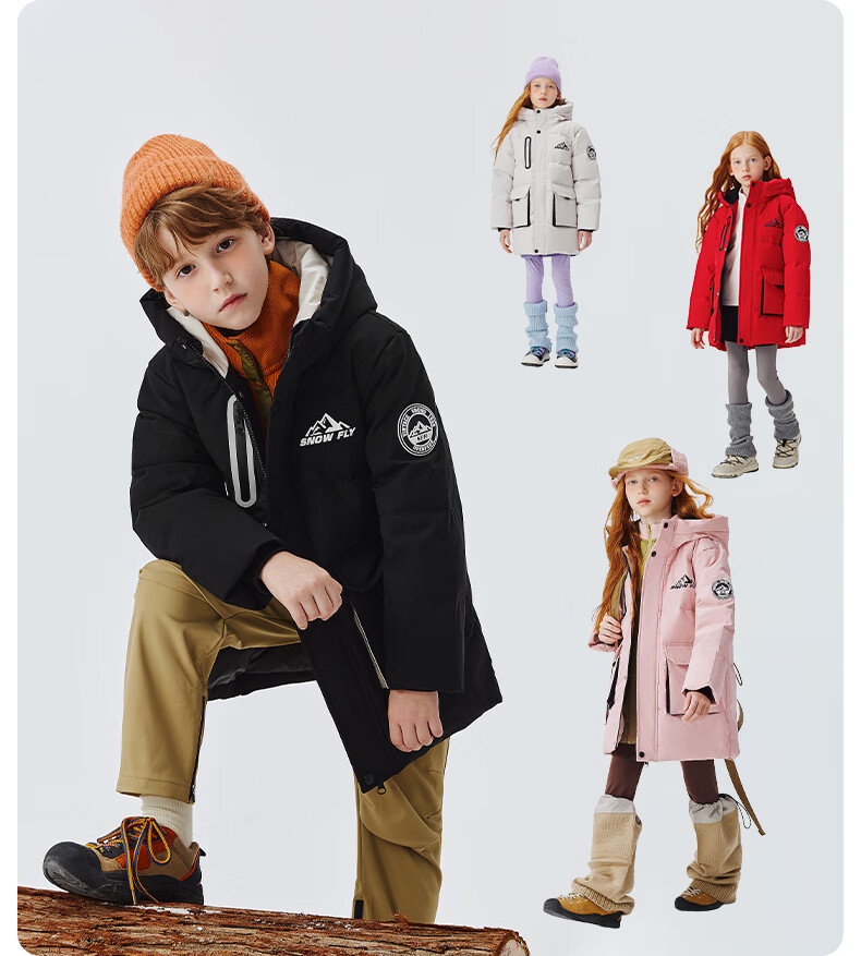 SNOWFLYING Kids Down Jacket Unisex Winter New Mid-Length Thickened Warm Large Children Down Coat Black 130 9