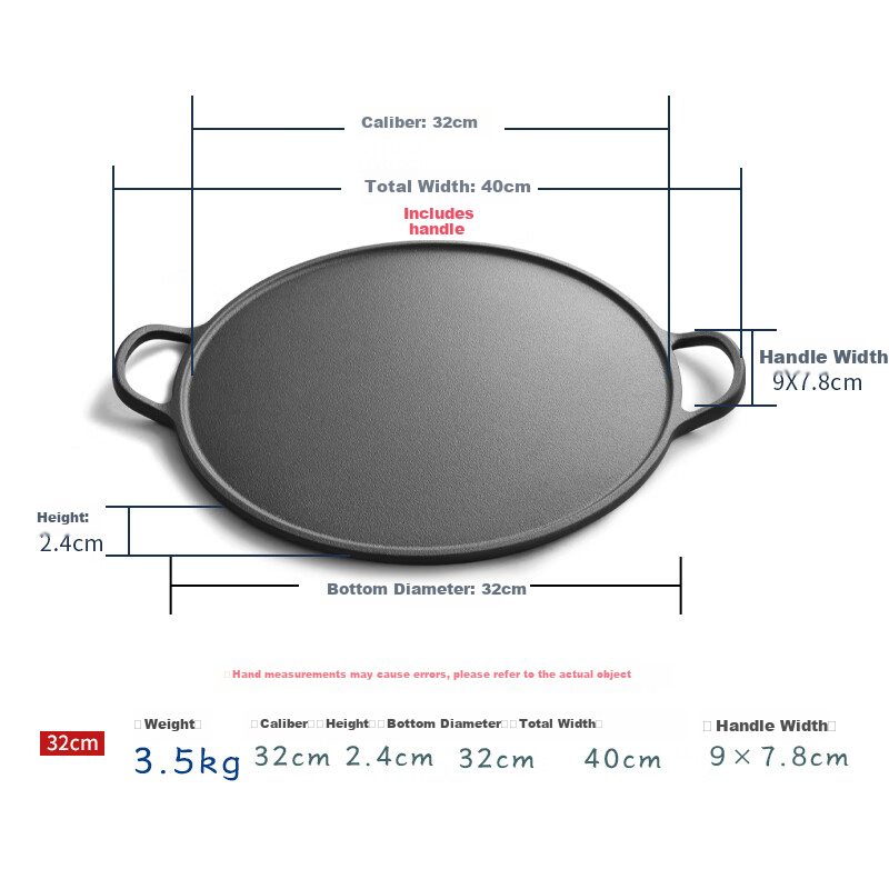Dianjiang Cast Iron Pancake Griddle, Breakfast Tool, Flat-Bottom Iron Pan for Home Use, for Making Pancakes And Grilling Meat, 32cm