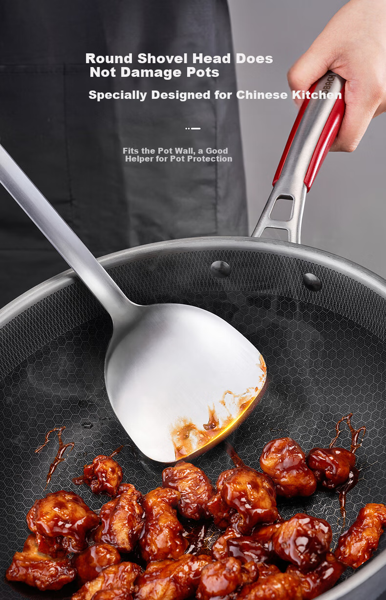 Kangbahe 304 Stainless Steel Wok Spatula with Thickened Handle, Heat-Resistant And Anti-Spatter Cooking Utensil 6