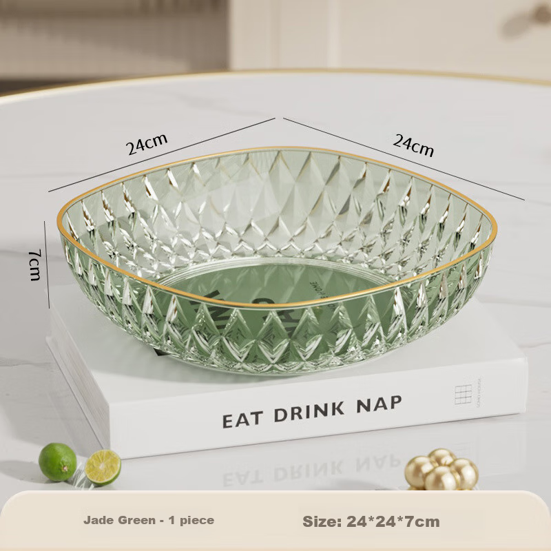 Baijie Fruit Plate, Snack Tray, Home Use Fruit Dish, Living Room Dried Fruit Plate, Serving Tray, Candy And Nut Plate, Gold-Edged Brick Stone, Light Luxury Gree 1