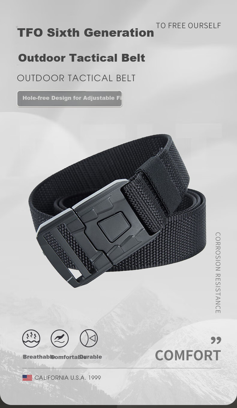 TFO Sixth Generation Outdoor Belt, Hiking And Travel Woven Casual Canvas Belt 2802411, Black 2