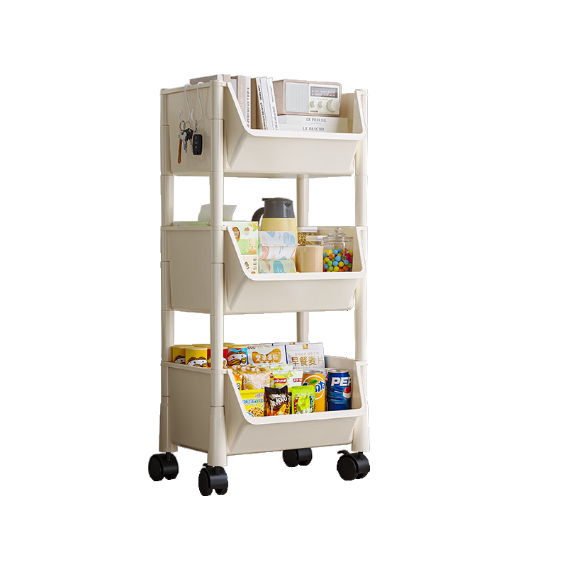 Nanye Small Cart Storage Rack Multi-layer Mobile Household Children's Snack Storage Rack with Hooks ZWC-1
