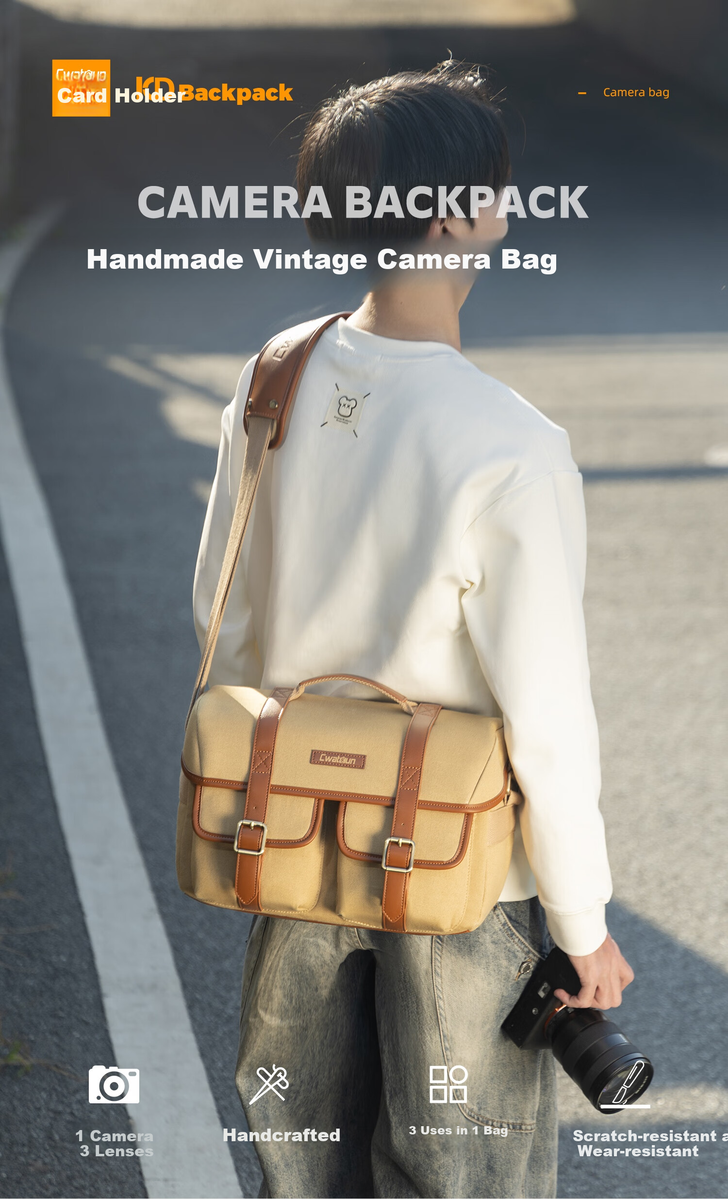 CWATCUN Shoulder Camera Bag, Cambridge Style, Lens And DSLR Storage Bag, Unisex Crossbody Photography Bag, Suitable for Fuji, Sony, Cano 2