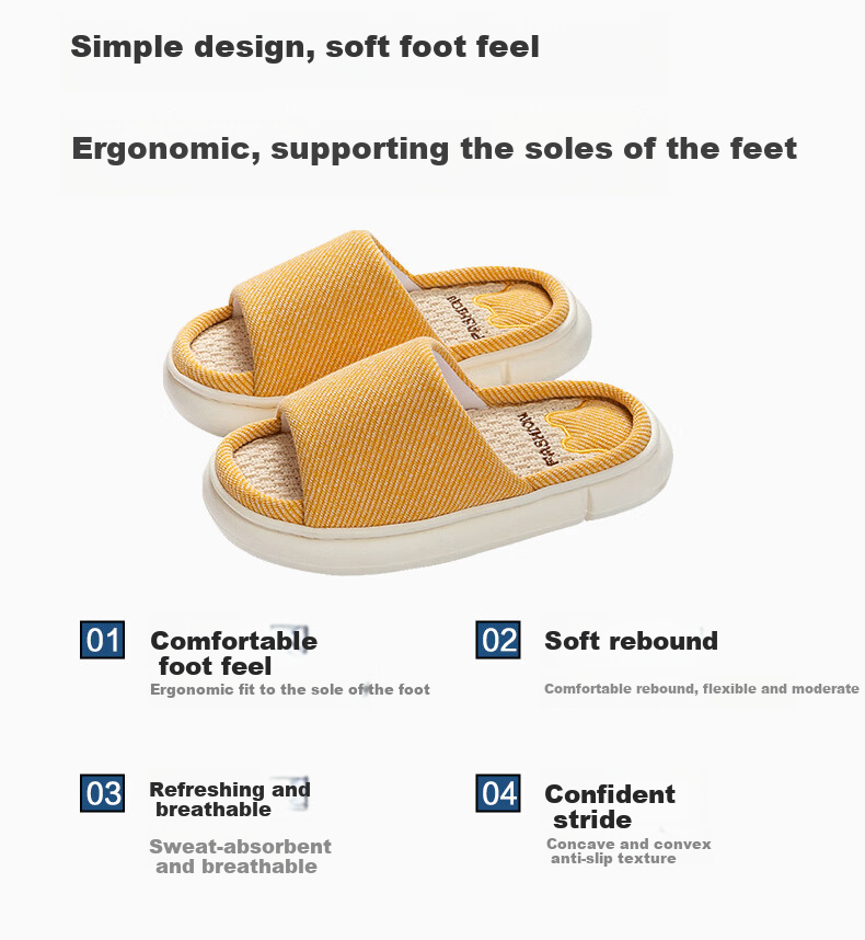 Guoluofi Children's Linen Slippers Indoor Girls Home Non-Slip Four Seasons Boys Spring Autumn Kids Yellow Size 32-33 2