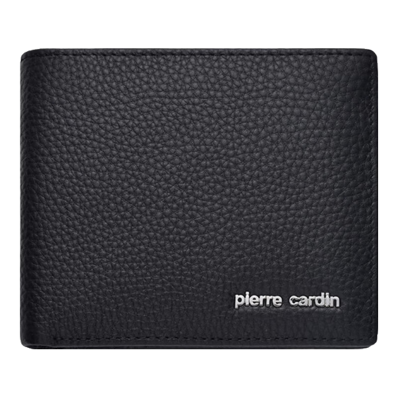 Pierre Cardin Men's Wallet, Genuine Leather, Short Bifold Billfold, Card Holder Gift Box (Black Horizontal Style)