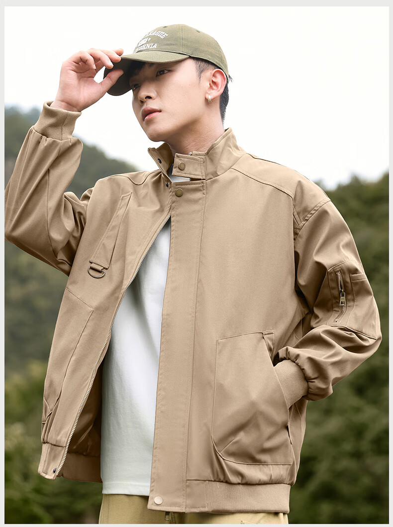 EASTERN CAMEL Men's Jacket, Spring And Autumn Casual Versatile Workwear, Pilot Stand-Collar Outdoor Fashion Coat, Men's Outerwear, Army Green, XL 13