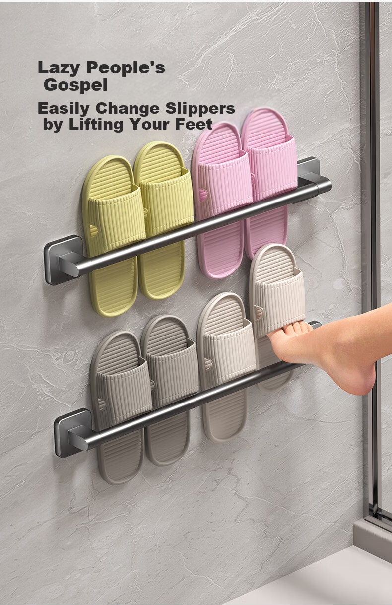 Huxiansen Bathroom Slipper Rack, Wall-Mounted without Drilling, Storage Shelf for Bathroom, Hanging Rack for Toilet, Door-Back Hanger 3