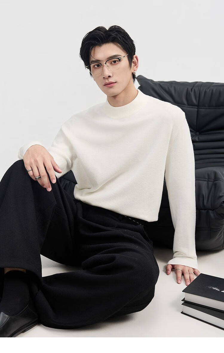 Earl Zuoer [Lycra Tencel Wool] Early Winter 25 Crew Neck Pullover Knit Base Shirt Men's Solid Loose Sweater 9