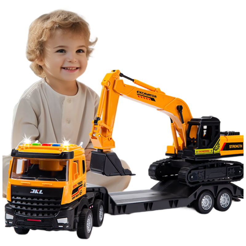 COOKSS Kids Toy Excavator Flatbed Trailer Large Truck Gift for Boys and Girls Ages 3-11 Children's Day