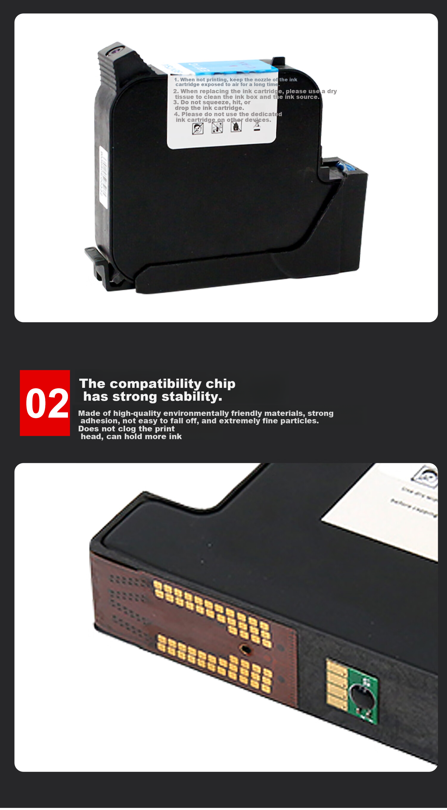 Yihe (YIHERO) Quick-Drying Ink Cartridge, Handheld Coding Machine, Universal High-Adhesion Ink Cartridge, Black Ink 10