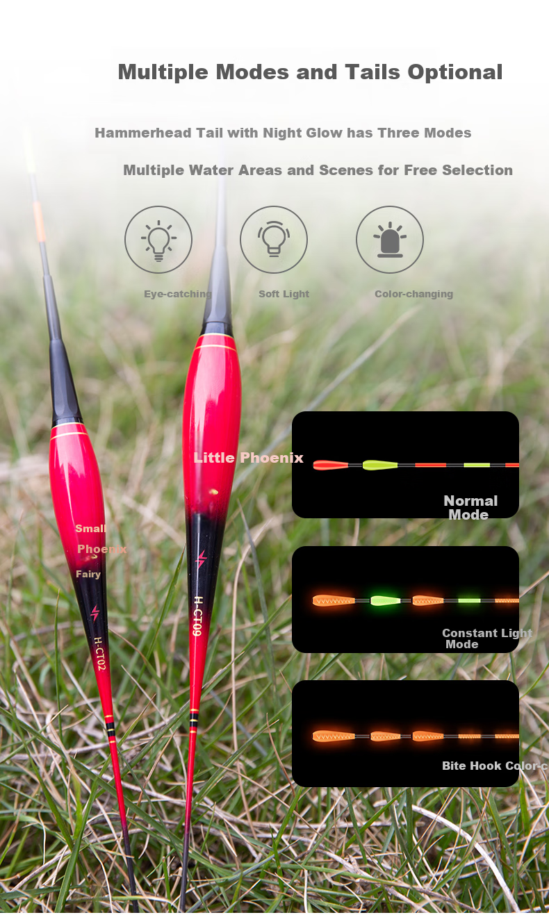 Xiaofengxian Luminous Fishing Float with Bite Indicator, Color-Changing, Eye-Catching, Thickened Hammer Head, Near-Sighted, for Elderly, Carp Fishing Float with Night Glow for Carp And Grass Carp, Electronic Float 3