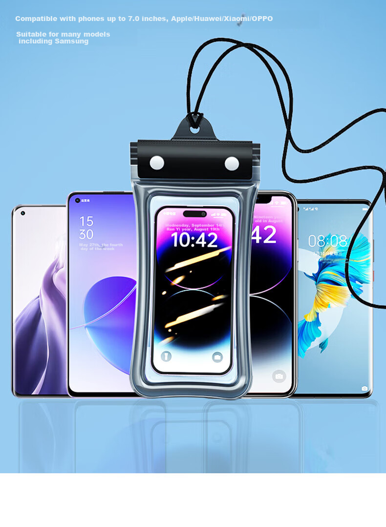 Bahainiao Waterproof Phone Pouch with Touchscreen Functionality, Airbag Protection, Shockproof, Suitable for Swimming, Travel, Hot Springs, Underwater Delivery Riders, with Strap 22