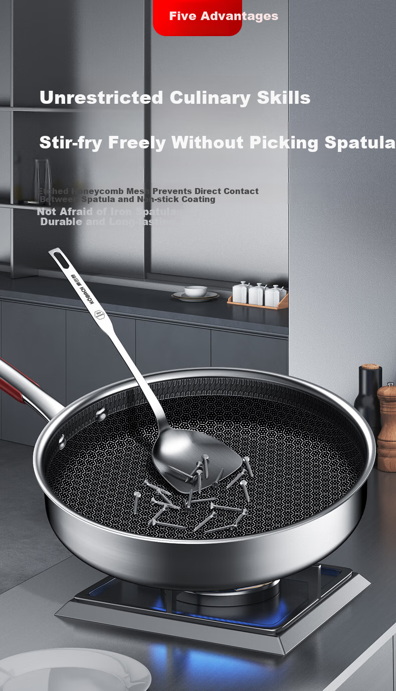 KBH Flagship S Model 316L Stainless Steel Flat Bottom Pan Honeycomb Non-Stick Pan for Home Use, Steak Frying, Pancake Cooking, Egg Frying, Compatible with Induction Cooker 12