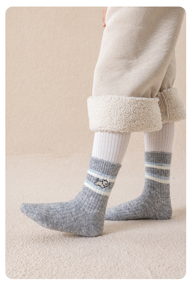 MiiOW Girls' Thickened Autumn Winter Socks Kids Boys Korean Embroidered Puppy Colorblock Warm Mid-Calf Socks 5
