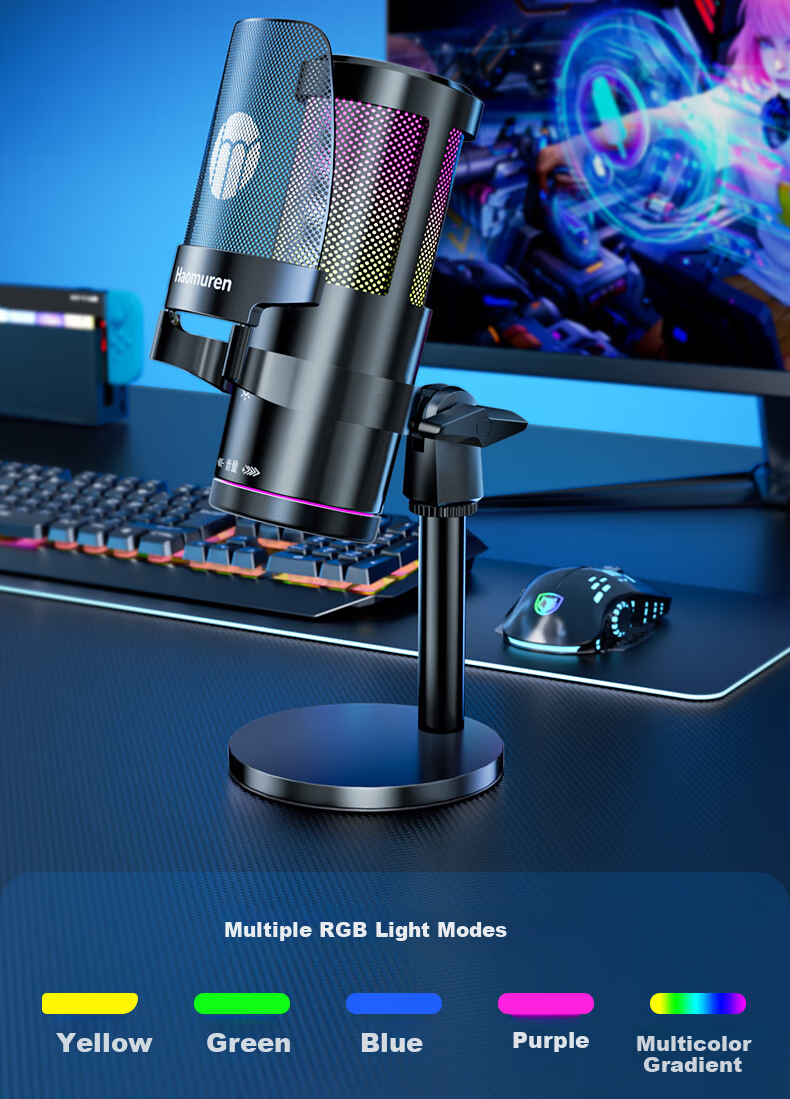 Haomuren Computer Microphone, Gaming And E-Sports Dedicated Noise-Cancelling Professional Sound Card, Live Streaming Condenser Karaoke Recording, Anchor Voice-Over Equipment, Microphone, Desktop, Laptop, Mobile Phone, USB Wired 13
