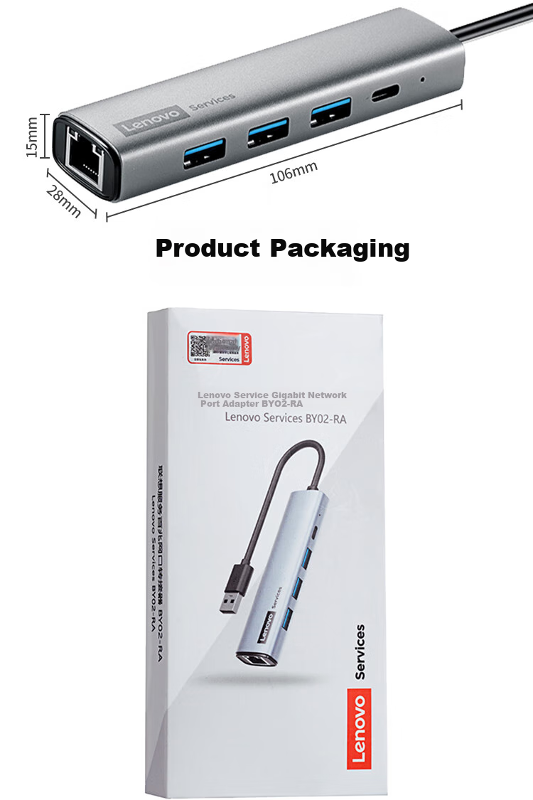Lenovo USB to Ethernet Adapter Expansion Dock RJ45 Gigabit Network Cable Converter USB Splitter Laptop Extender Extension Cable Hub Expansion Dock BY02-RA Gigabit 4