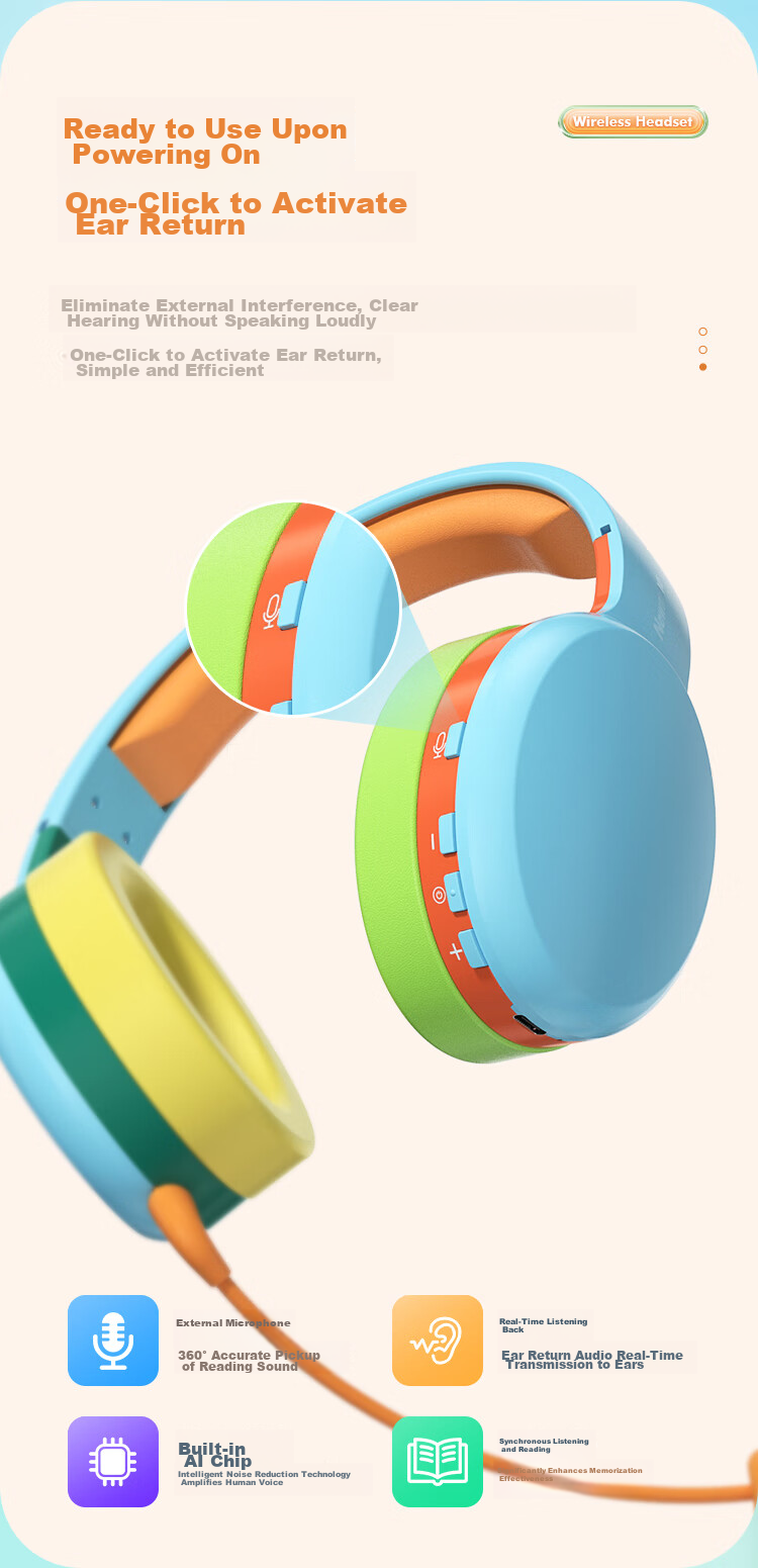 Newmine TB205 Backed Reading Device, Wireless Bluetooth Headphones with In-Ear Monitoring, Over-Ear High-Quality Sound, for Computer Classes, Gaming, Sports, Long Battery Life, Ear-Style Popular Equipment 5