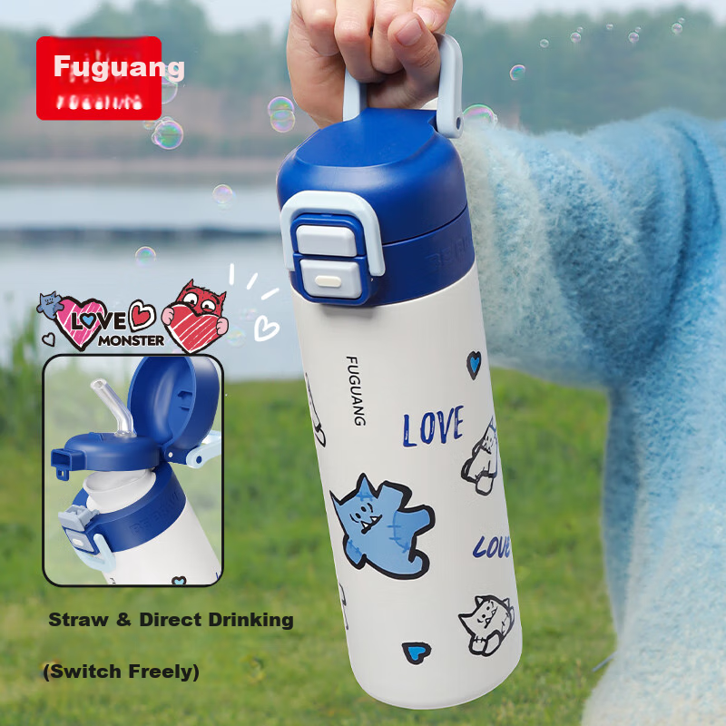 Fuguang Insulated Mug for Women And Children, Stylish 316L Stainless Steel Water Bottle with Straw for Students' Direct Drinking