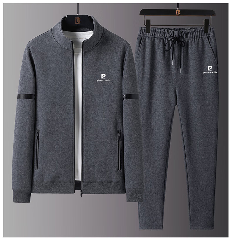 Pierre Cardin Men's Long Sleeve Jacket and Pants Set Autumn Winter Sports Stand Collar Casual Two-Piece Set Black XL 8
