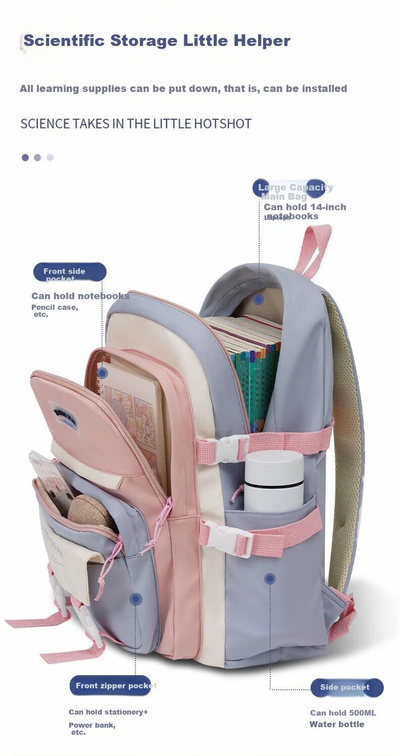 Huili Large Capacity Backpack for Women, Middle School And College Students, High School Students, Niche Elementary School Students in Grades Three to Six, Double Shoulder Bag 7