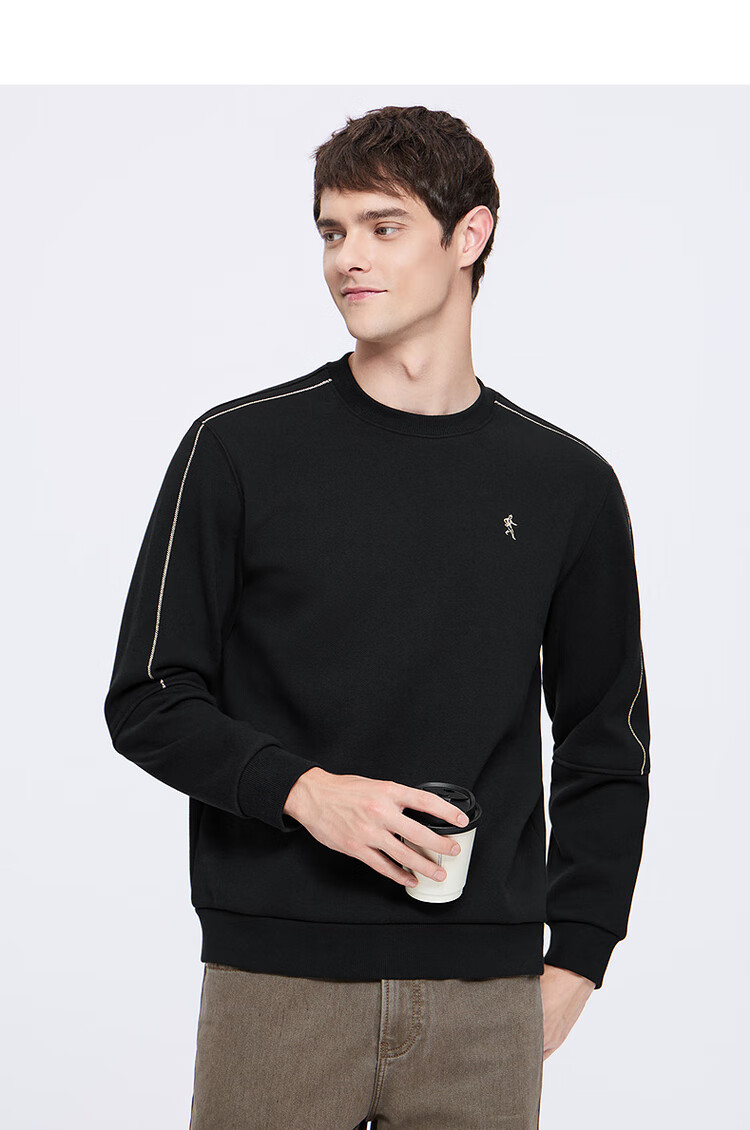 DANCING WOLVES [Xiao Nuan Lu] Thermal Heating Visible Design Fleece-Lined Antibacterial Thick Round Neck Sweatshirt for Men, 001 Black, M 4