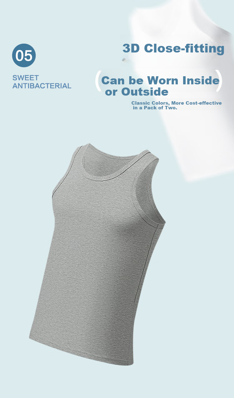 Hodo Men's Cotton-Spandex Solid Color Round Neck Breathable Sports Undershirt Tank Top, 2-Pack 17