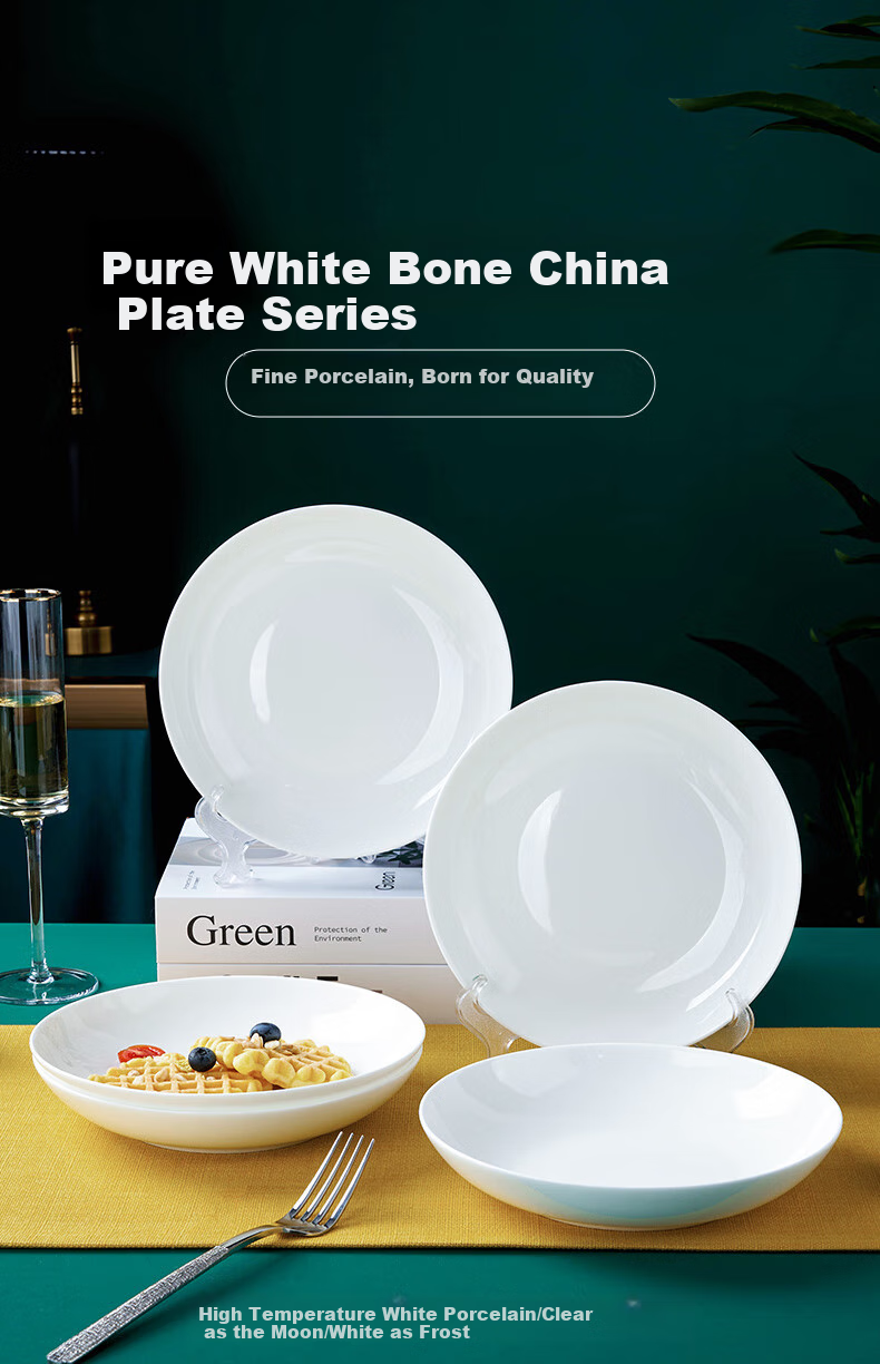 Youlaifu Ceramic Plates, Household White Porcelain Dishes, 8-Inch Bone China Plates, Serving Plates, Soup Plates, Microwave Safe, Set of 6 1