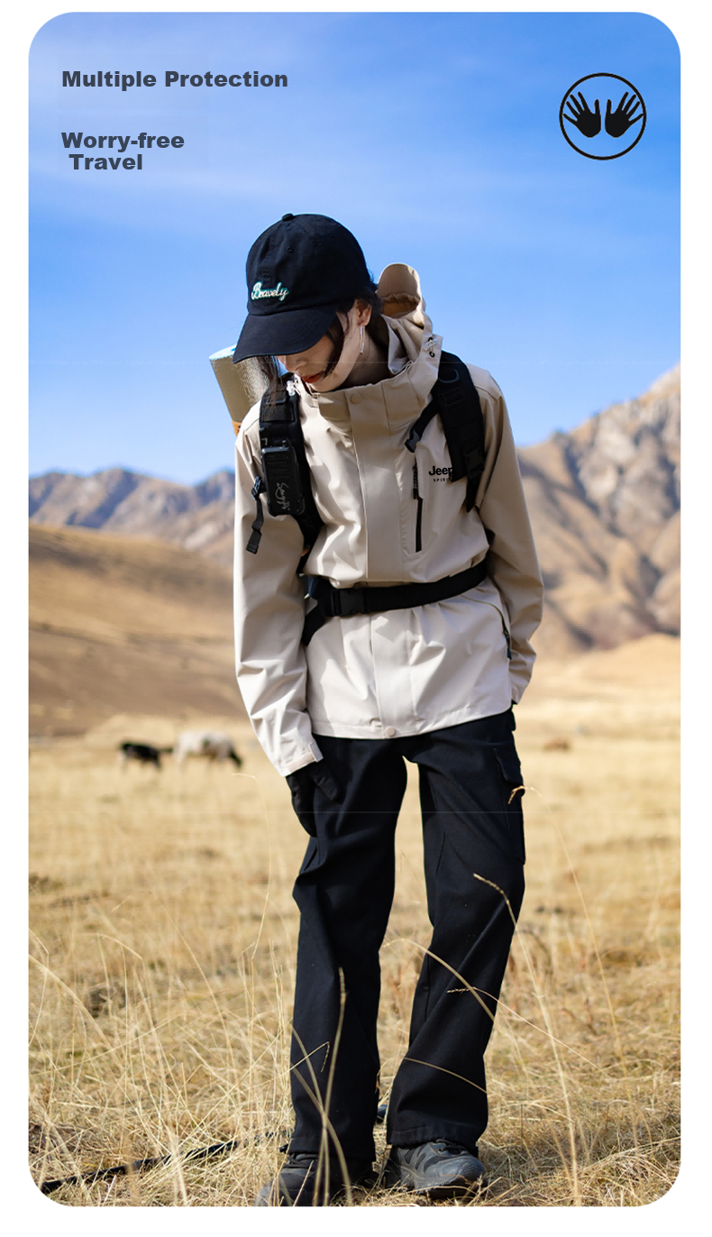 JEEP Men's Windbreaker Jacket, Spring Outdoor Windproof Mountaineering Coat, Versatile Outerwear, Black [Single Layer], Size M 3