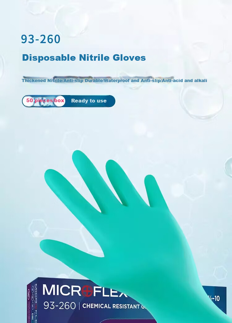 Ansell Disposable Nitrile Gloves, Chemical Laboratory Acid And Alkali Resistant Solvent Powder-Free Extended Thick Protective Gloves 93-260 (50 Pieces/box) M 1