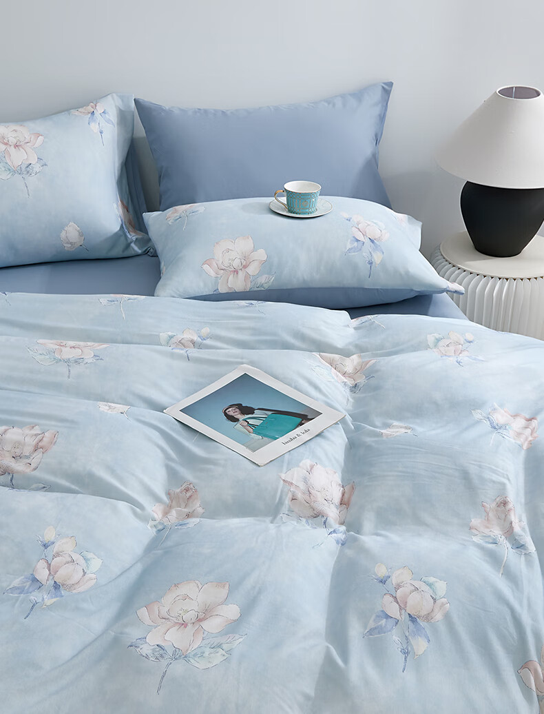 Hengyuanxiang All-Cotton Four-Piece Set, Class A Knitted Naitianmian, 100% Pure Cotton Bedding Set, Chenmu (Blue), 2*2.3m 3