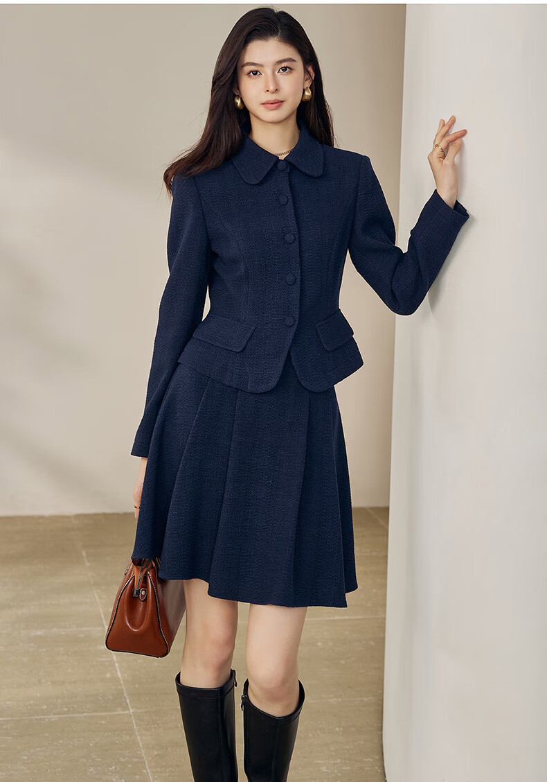 ROEYSHOUSE French Style Little Chanel Two-Piece Set Jacket and Skirt 12834 Navy Blue XL 8