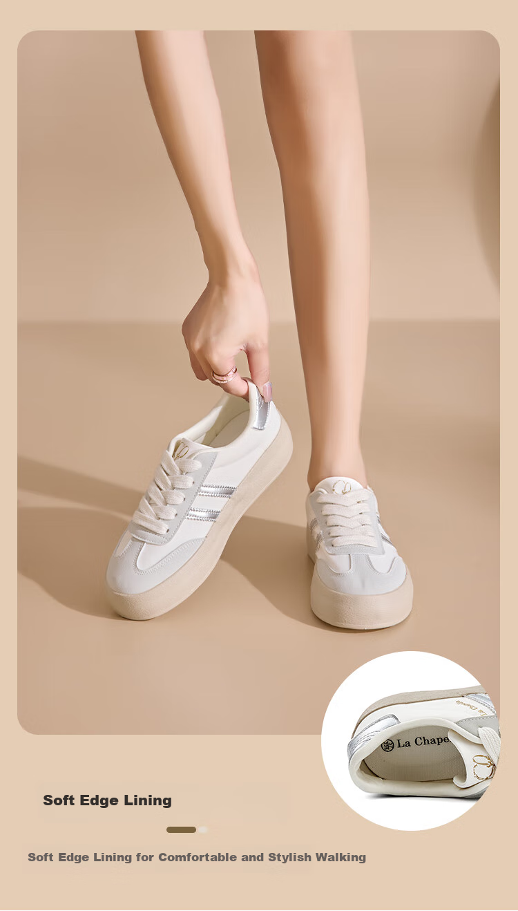 La Chapelle Women's Shoes, Training Shoes for Women, Versatile Thick-Soled White Sneakers, Low-Top Casual Skateboard Shoes for Women-079BR Beige/black 37 4