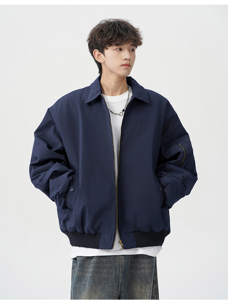 MMOPTOP Men's American Style Flight Jacket Autumn Winter Fashion Loose Casual Coat MJK10 Navy Blue 3XL 16